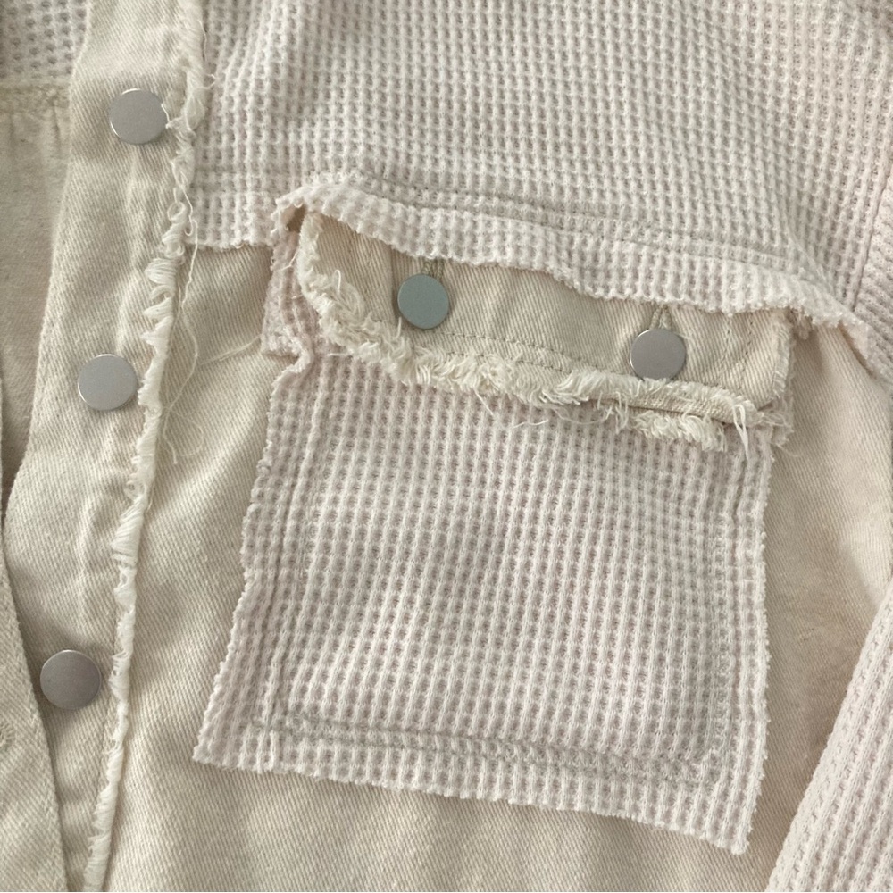 Distressed Frayed Boho Oversized Cream Jacket - Picture 5 of 9